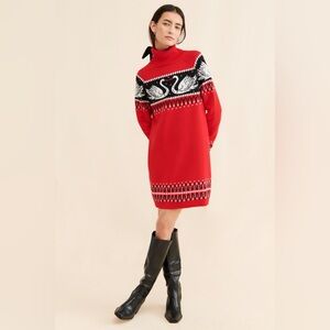Rachel Antonoff x Free People Nina Turtleneck Swan Love Sweater Dress Gown sz XL